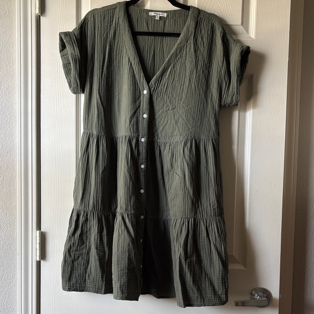 Madewell Olive Green Button-Down Babydoll Dress